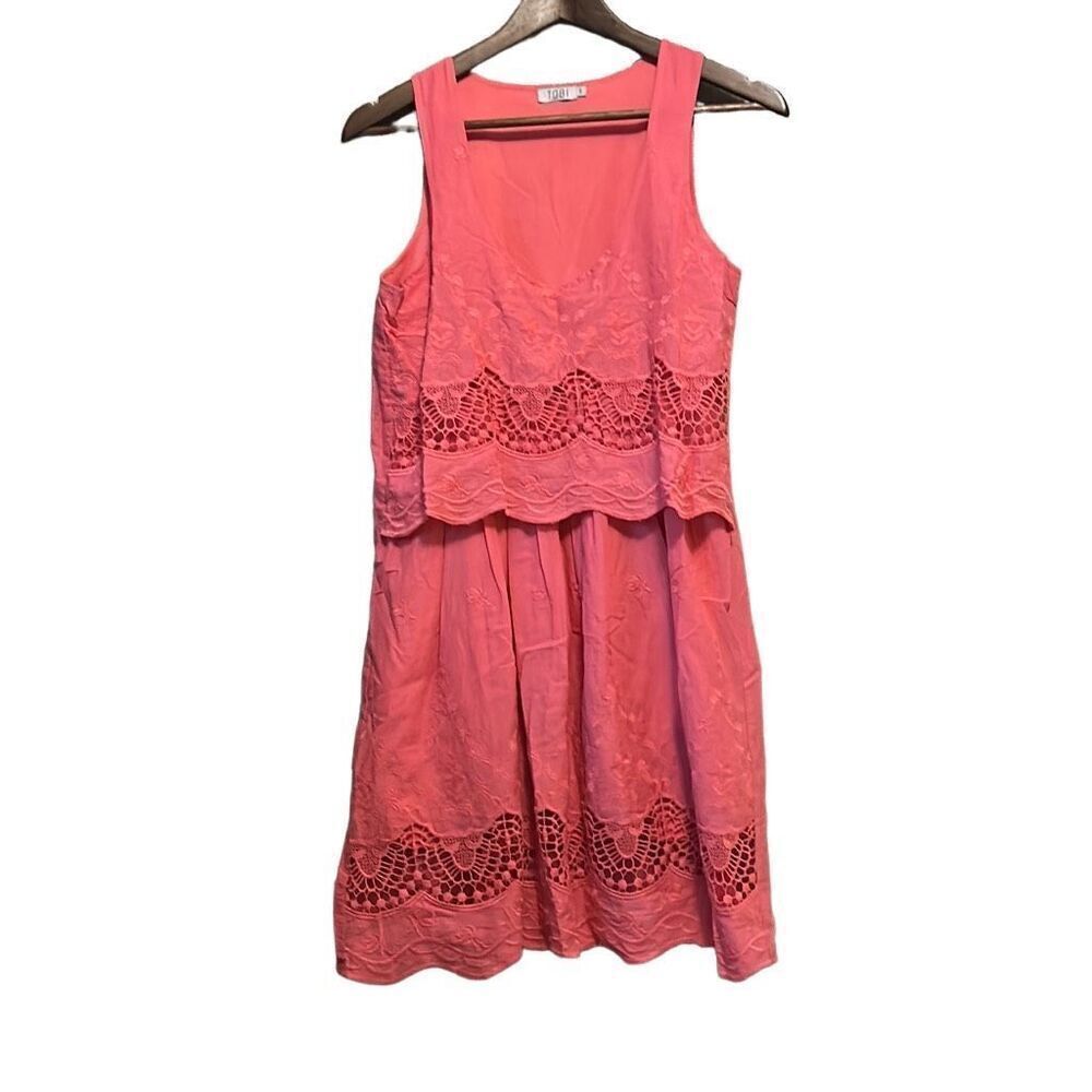 TOBI Pink Embroidered Sleeveless Dress Lace Overlay Casual Summer Mini S‎